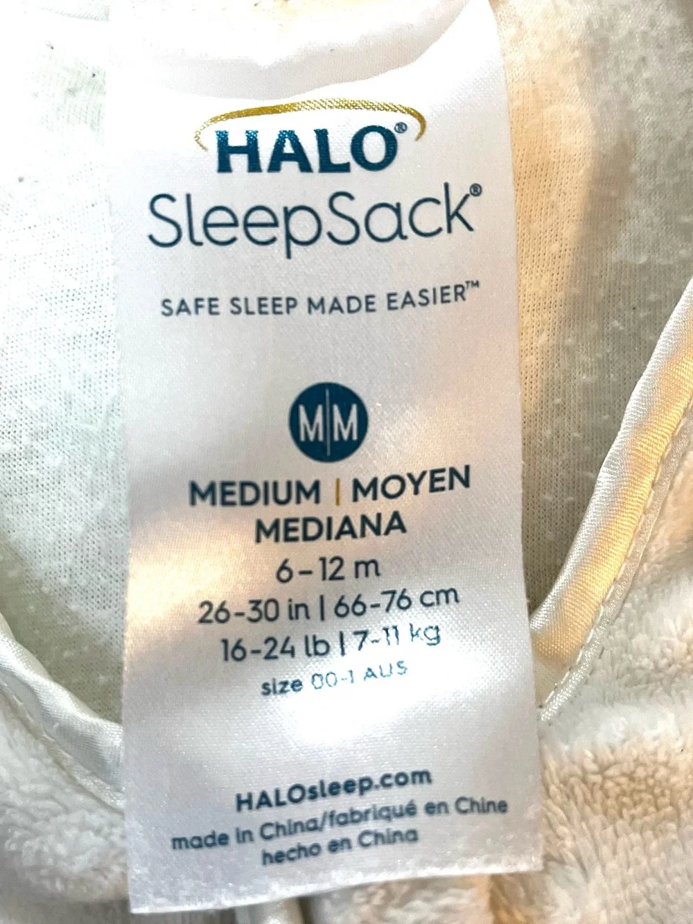 HALO Medium SleepSack Ivory Plush Wearable Blanket 6-12 months